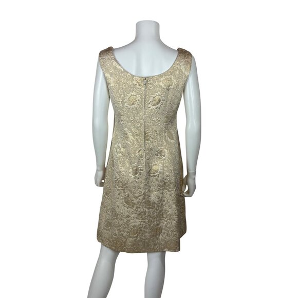 Vintage 60s Brocade Dress Womens Small Gold Floral Cocktail Shift - Picture 9 of 11